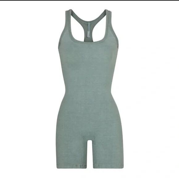 Skims Outdoor Mid Thigh Bodysuit Romper Racerback Scoop Neck Blue Chalk Small - Picture 1 of 8